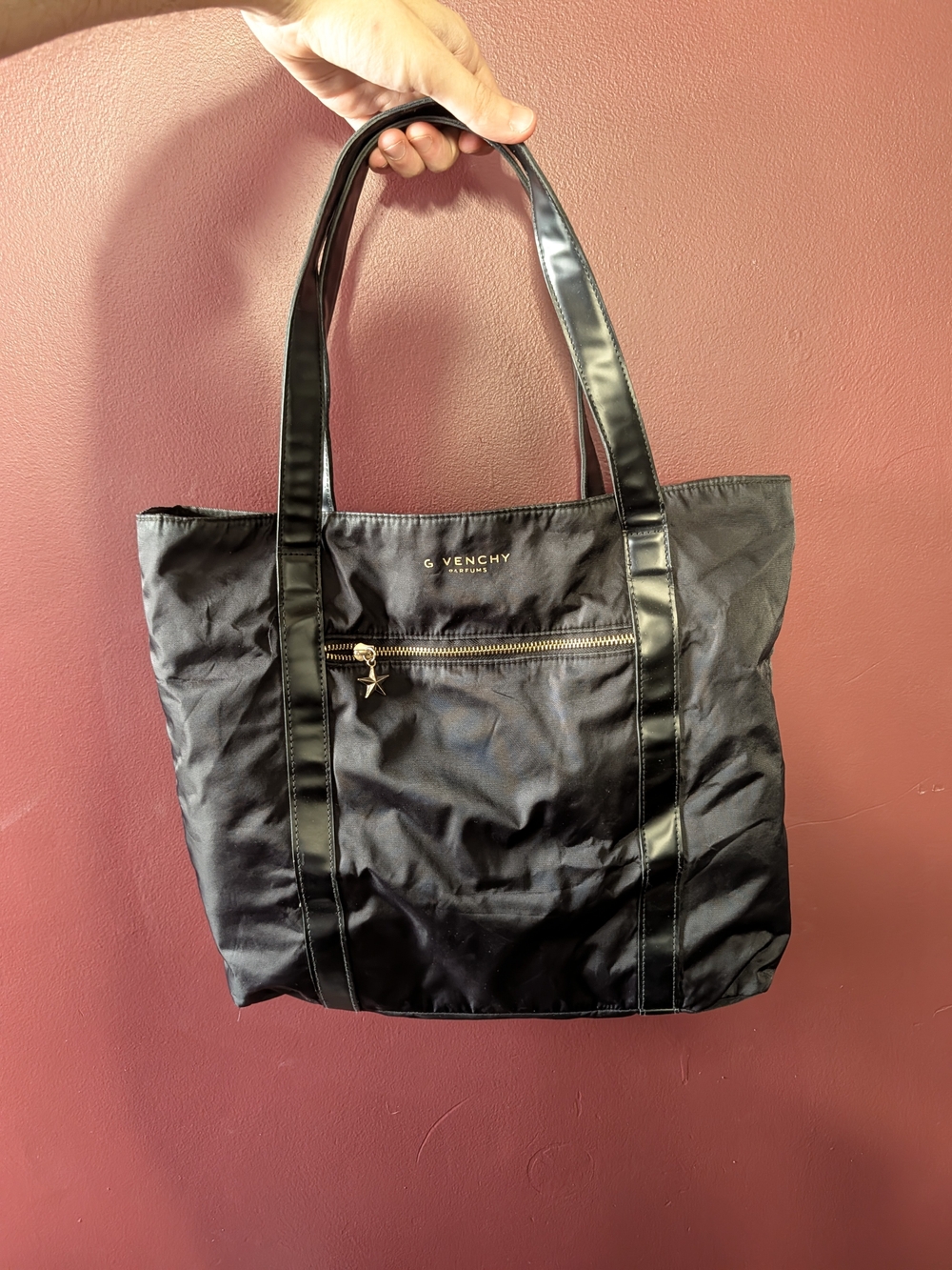 Givenchy Black Star Zipper Tisci-era Nylon Tote with Leather Trim Parfums Logo